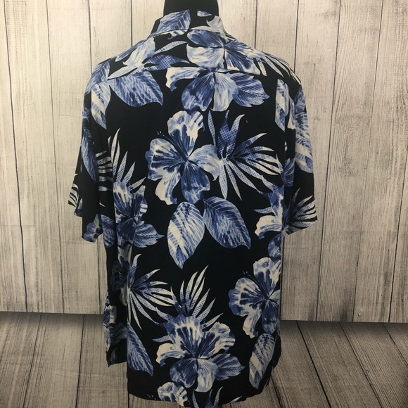 Caribbean 2XT Black Blue Hawaiian Silk Blend Shirt - Picture 5 of 7